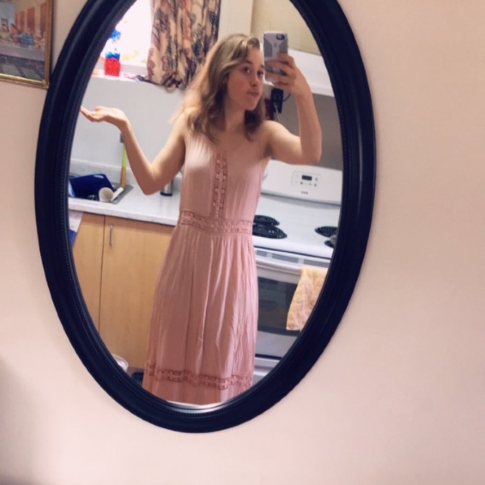 Blush Pink Maxi dress with crochet lace detailing